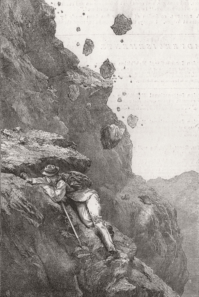 SWITZERLAND. Rock fall, Matterhorn 1871 old antique vintage print picture